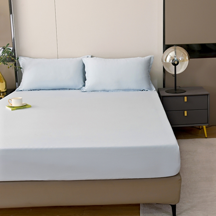 91家纺网 家纺一手货源 找家纺 梵巢2025新款水洗棉纯色单床笠 浅蓝