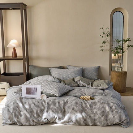 91家纺网 家纺一手货源 找家纺 久典2025 60支色织三层大提花基础款四件套 绅士格