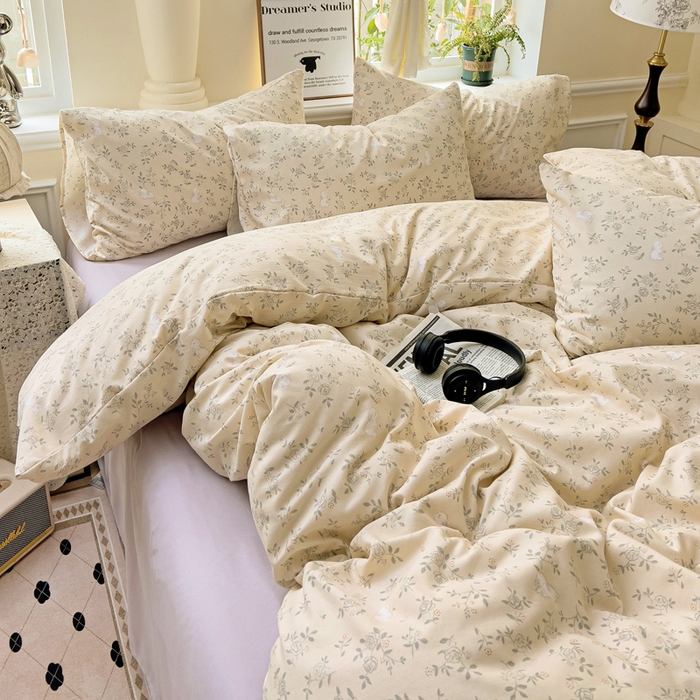 91家纺网 家纺一手货源 找家纺 逸尚阁 2025新款针织双层纱印花四件套（提供买家秀） 安琪拉