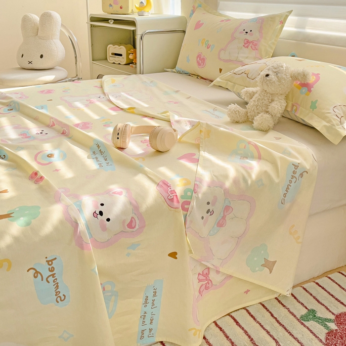 91家纺网 家纺一手货源 找家纺 春雨家居 2025新款春夏卡通印花全棉单床单 萌趣乐园