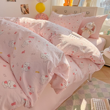 91家纺网 家纺一手货源 找家纺 （总）韩巢家纺 2025新款超柔水洗棉印花被套床单床上用品四件套 