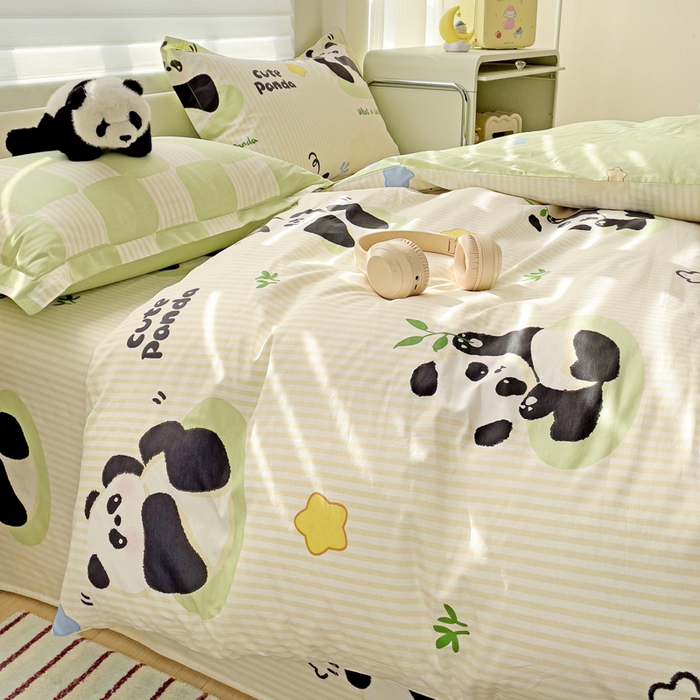 91家纺网 家纺一手货源 找家纺 春雨家居 2025新款春夏卡通印花全棉单被套 小熊猫