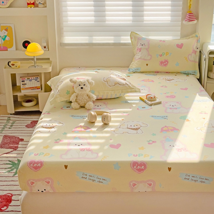 91家纺网 家纺一手货源 找家纺 春雨家居 2025新款春夏卡通印花全棉单床笠 萌趣乐园