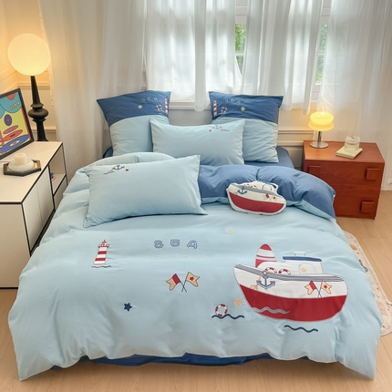 博雅 2025新款全棉贴布绣卡通四件套 绣花款-海盗船