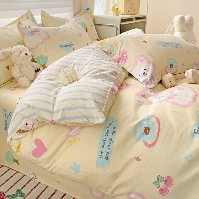 91家纺网 家纺一手货源 找家纺 春雨家居 2025新款春夏卡通印花全棉四件套 萌趣乐园