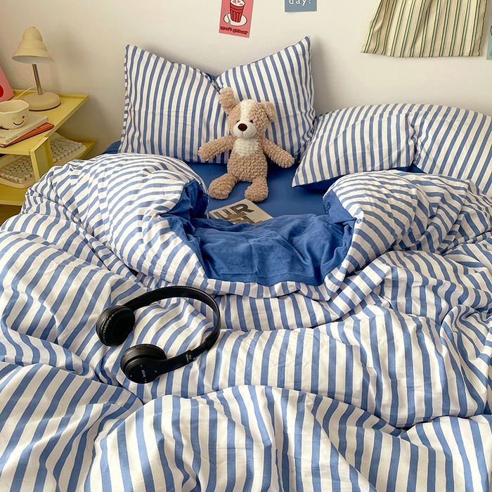 91家纺网 家纺一手货源 找家纺 卡斯诺家纺馆 2025新款水洗云朵棉四件套【下载文件夹包含买家秀】 甜辣风-蔚蓝条