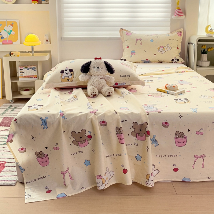 91家纺网 家纺一手货源 找家纺 春雨家居 2025新款春夏卡通印花全棉单床单 可爱颂