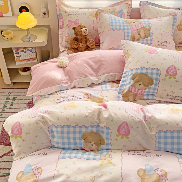 91家纺网 家纺一手货源 找家纺 春雨家居 2025新款春夏卡通印花全棉四件套 甜甜心事