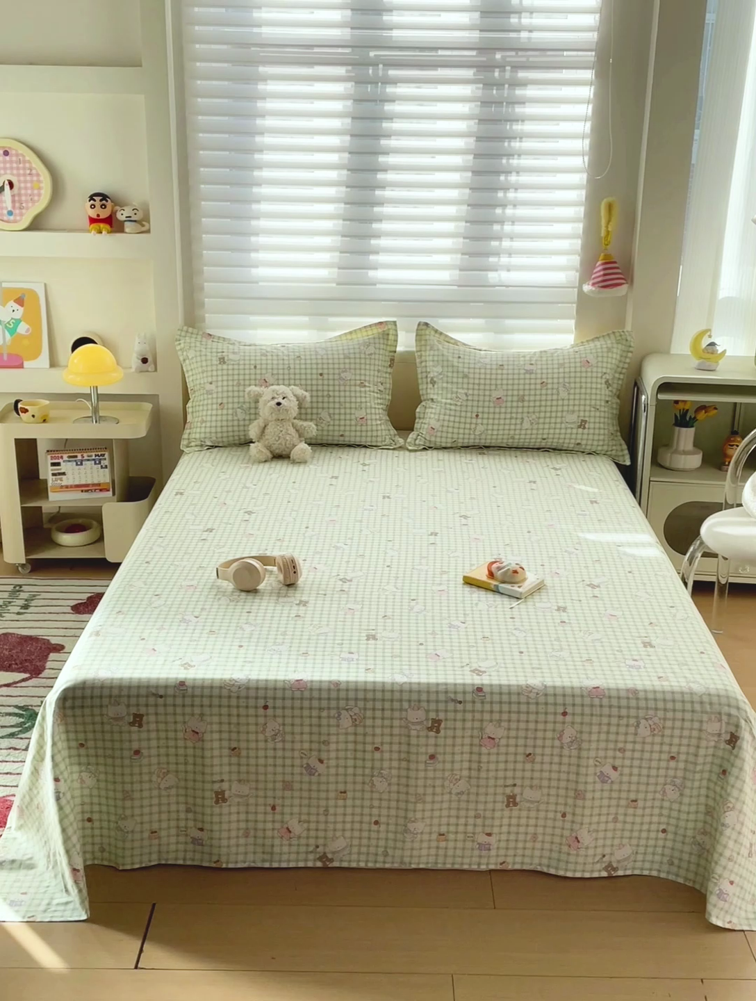 91家纺网 家纺一手货源 找家纺 春雨家居 2025新款春夏卡通印花全棉单床单 甜美梦境-绿