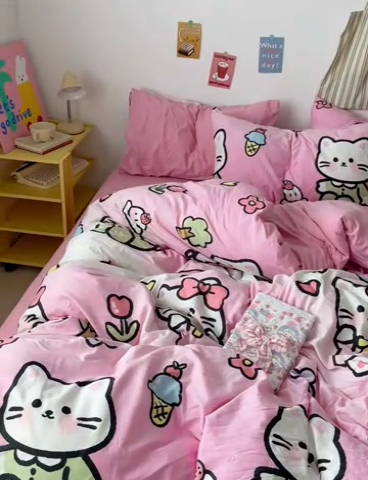 91家纺网 家纺一手货源 找家纺 卡斯诺家纺馆 2025新款水洗云朵棉四件套【下载文件夹包含买家秀】 时尚猫咪