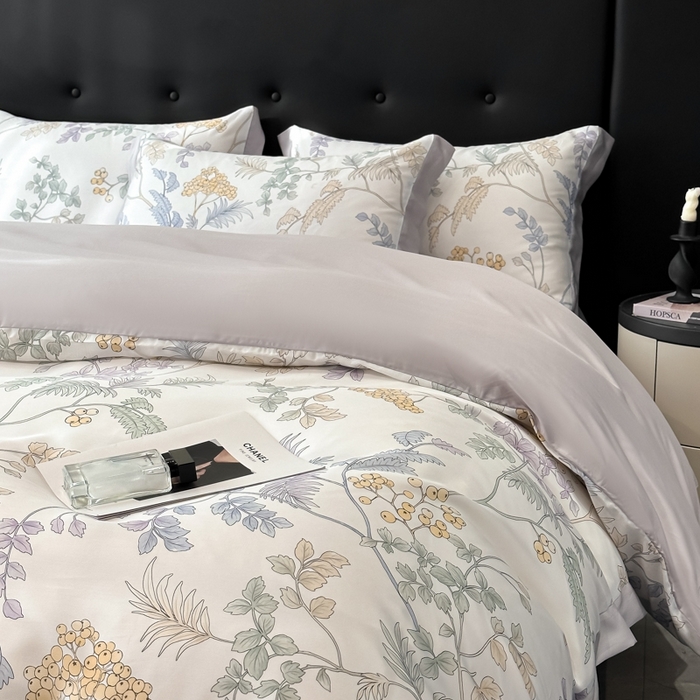 91家纺网 家纺一手货源 找家纺 迷尚家居 2025新款100%莱赛尔数码印花四件套 析漫枝