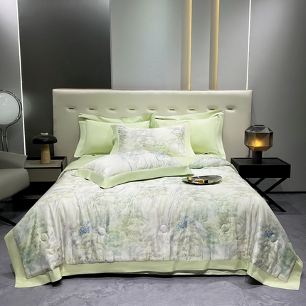 悦织湾家纺 2025新款A类水洗冰丝夏被四件套凉感冰丝印花夏被 夏被-森林密语
