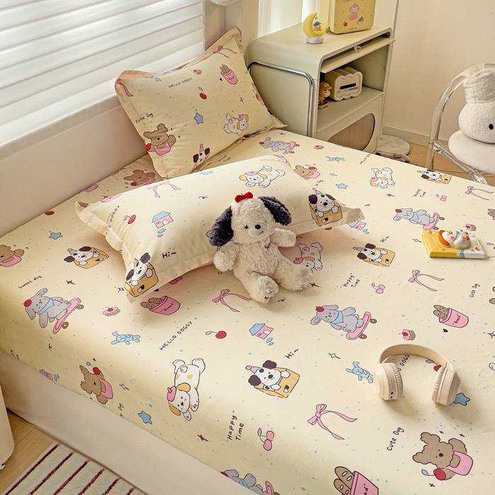 91家纺网 家纺一手货源 找家纺 春雨家居 2025新款春夏卡通印花全棉单床笠 可爱颂