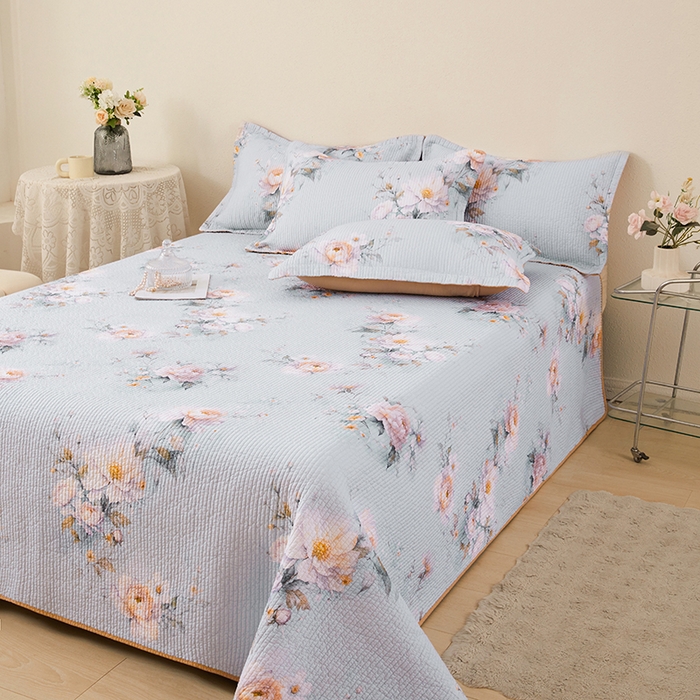 91家纺网 家纺一手货源 找家纺 莎果家纺 2025新款双面全棉数码印花大尺寸2.3*2.5米床盖三件套 静若幽兰