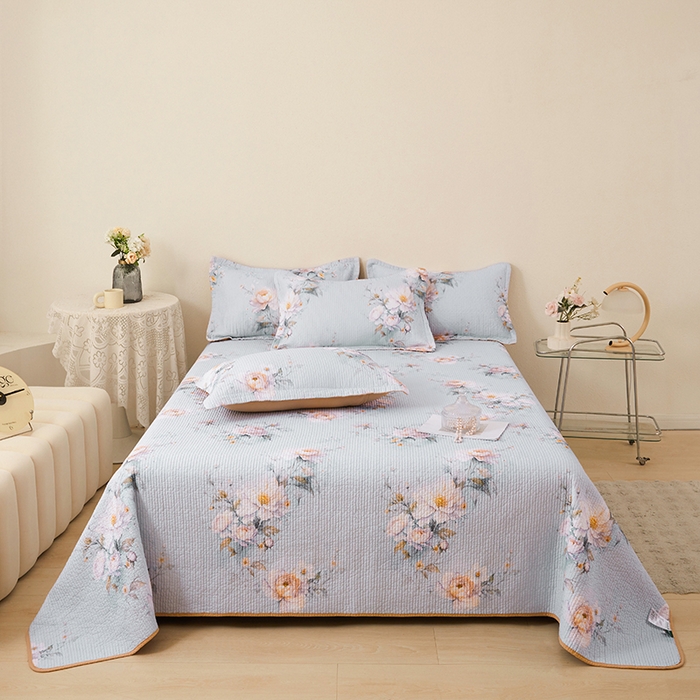 91家纺网 家纺一手货源 找家纺 莎果家纺 2025新款双面全棉数码印花大尺寸2.3*2.5米床盖三件套 静若幽兰