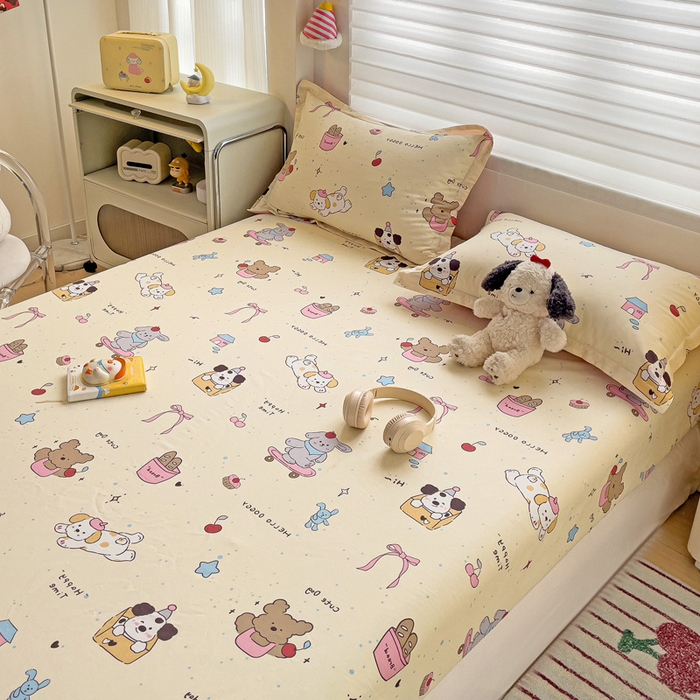 91家纺网 家纺一手货源 找家纺 春雨家居 2025新款春夏卡通印花全棉单床笠 可爱颂