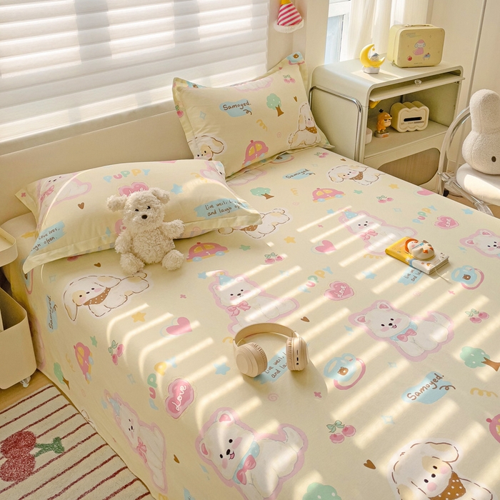 91家纺网 家纺一手货源 找家纺 春雨家居 2025新款春夏卡通印花全棉单床单 萌趣乐园