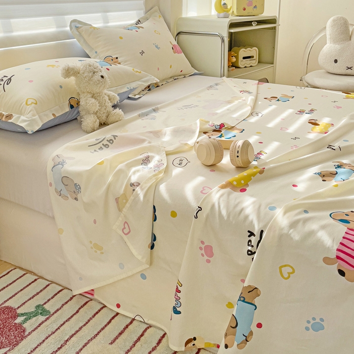 91家纺网 家纺一手货源 找家纺 春雨家居 2025新款春夏卡通印花全棉单床单 童趣蜜歌