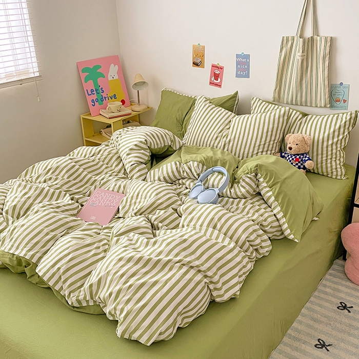 91家纺网 家纺一手货源 找家纺 卡斯诺家纺馆 2025新款水洗云朵棉四件套【下载文件夹包含买家秀】 甜辣风-抹绿条