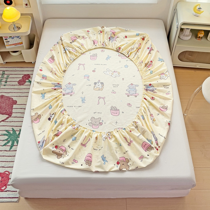 91家纺网 家纺一手货源 找家纺 春雨家居 2025新款春夏卡通印花全棉单床笠 可爱颂