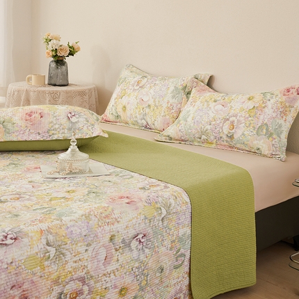 莎果家纺 2025新款双面全棉数码印花大尺寸2.3*2.5米床盖三件套 春日幽香