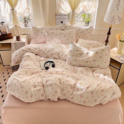 逸尚阁 2025新款针织双层纱印花四件套（提供买家秀） 婉然