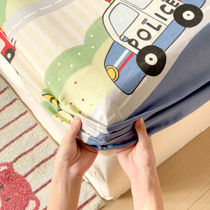 91家纺网 家纺一手货源 找家纺 春雨家居 2025新款春夏卡通印花全棉单床笠 汽车世界