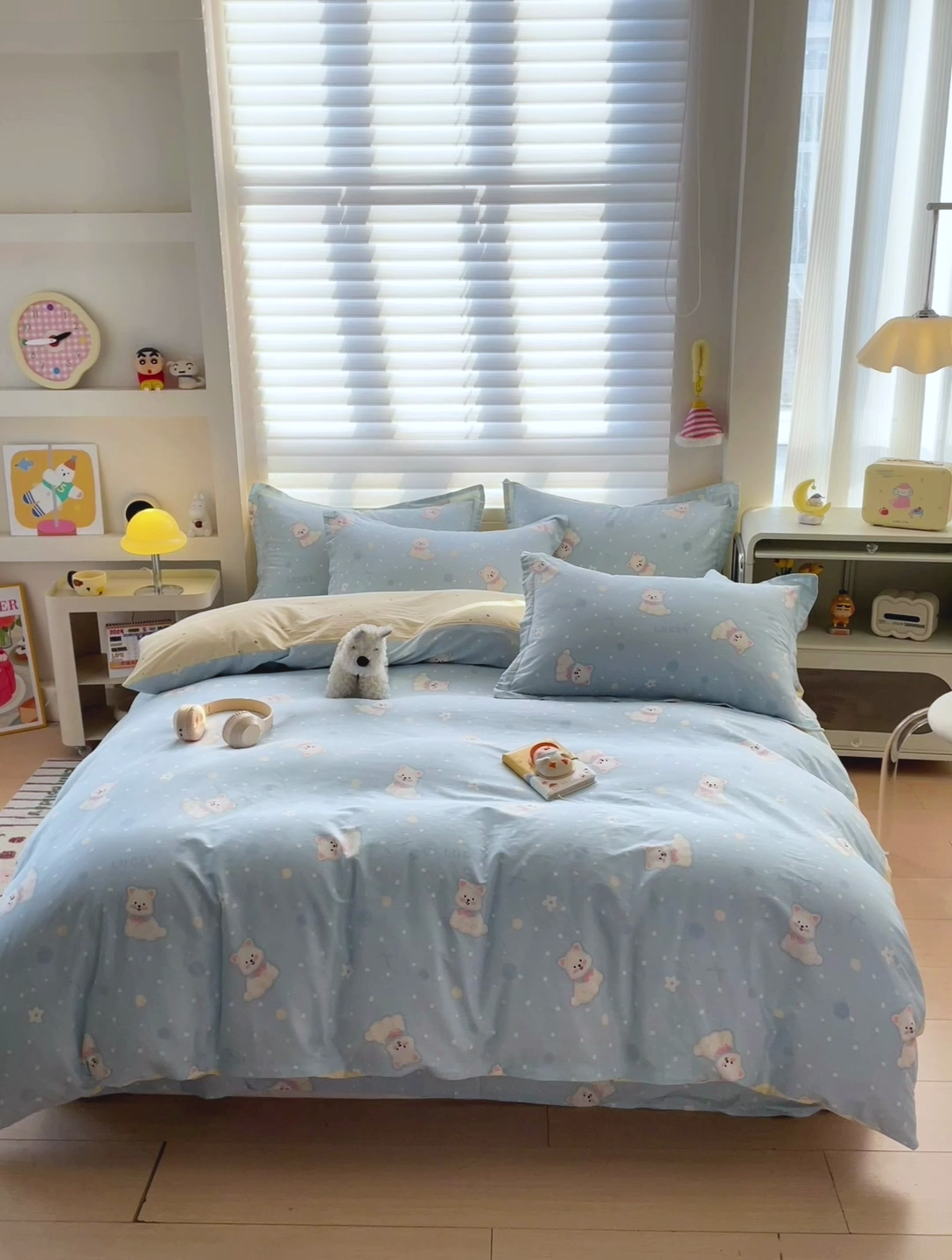 91家纺网 家纺一手货源 找家纺 春雨家居 2025新款春夏卡通印花全棉单被套 蓝色泡芙狗
