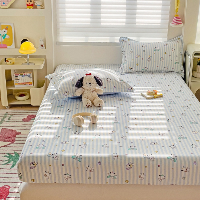 91家纺网 家纺一手货源 找家纺 春雨家居 2025新款春夏卡通印花全棉单床笠 兔兔乐园