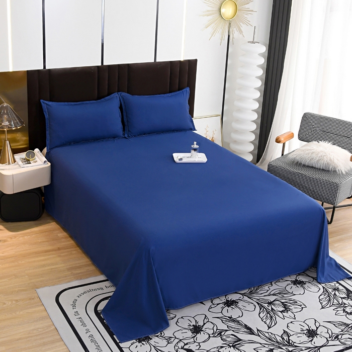 91家纺网 家纺一手货源 找家纺 梵巢2025新款水洗棉床单三件套 深蓝