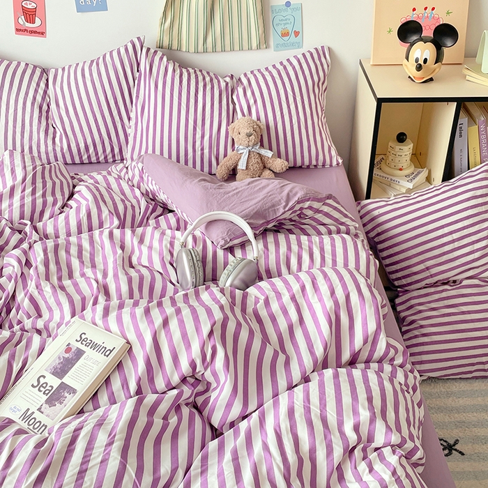 91家纺网 家纺一手货源 找家纺 卡斯诺家纺馆 2025新款水洗云朵棉四件套【下载文件夹包含买家秀】 甜辣风-酱紫条