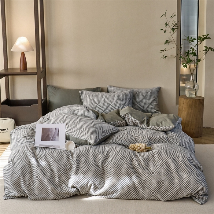 91家纺网 家纺一手货源 找家纺 久典2025 60支色织三层大提花基础款四件套 绅士格