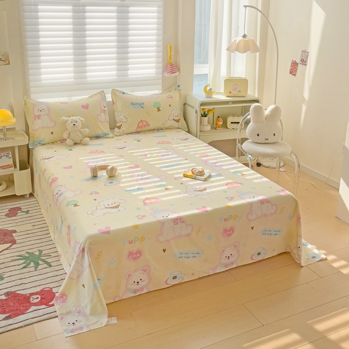 91家纺网 家纺一手货源 找家纺 春雨家居 2025新款春夏卡通印花全棉单床单 萌趣乐园