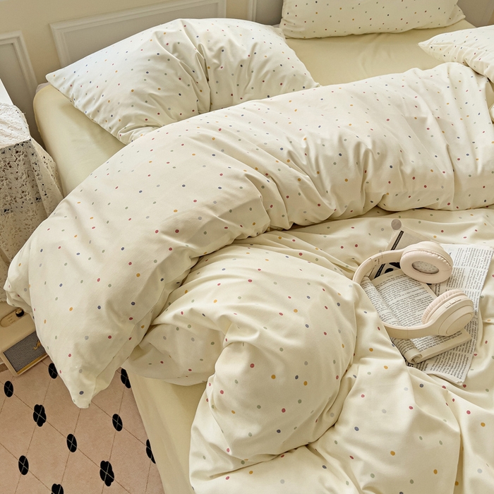 91家纺网 家纺一手货源 找家纺 逸尚阁 2025新款针织双层纱印花四件套（提供买家秀） 点点