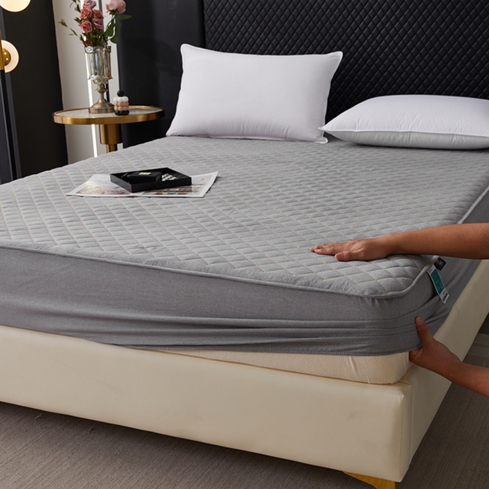 91家纺网 家纺一手货源 找家纺 寝居阁 2025新款纯棉水洗棉小金豆刺绣床笠 金豆豆-灰色