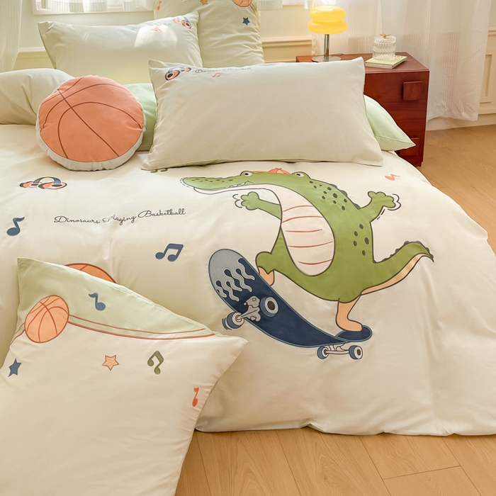 91家纺网 家纺一手货源 找家纺 博雅 2025新款全棉贴布绣卡通四件套 绣花款-鳄鱼运动