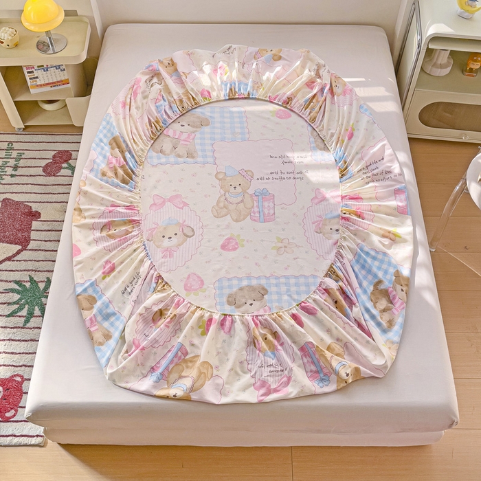 91家纺网 家纺一手货源 找家纺 春雨家居 2025新款春夏卡通印花全棉单床笠 甜甜心事