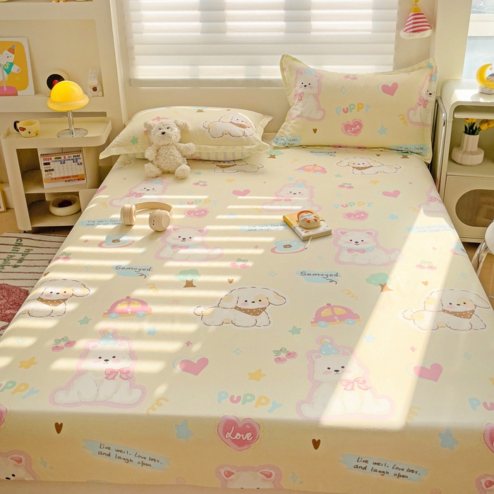 91家纺网 家纺一手货源 找家纺 春雨家居 2025新款春夏卡通印花全棉单床笠 萌趣乐园