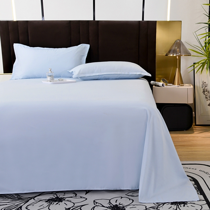 91家纺网 家纺一手货源 找家纺 梵巢2025新款水洗棉床单三件套 浅天蓝