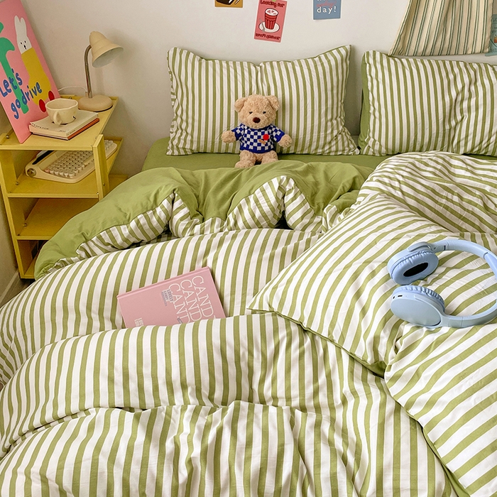 91家纺网 家纺一手货源 找家纺 卡斯诺家纺馆 2025新款水洗云朵棉四件套【下载文件夹包含买家秀】 甜辣风-抹绿条