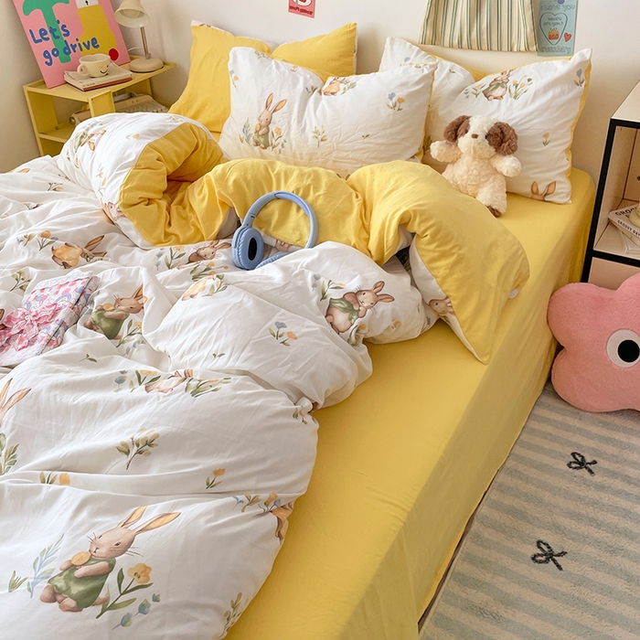 91家纺网 家纺一手货源 找家纺 卡斯诺家纺馆 2025新款水洗云朵棉四件套【下载文件夹包含买家秀】 田园小兔