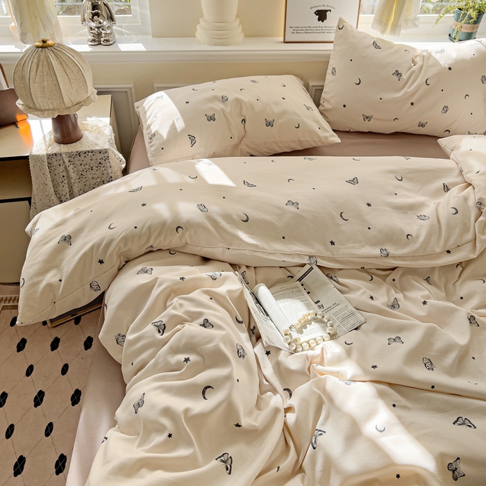 91家纺网 家纺一手货源 找家纺 逸尚阁 2025新款针织双层纱印花四件套（提供买家秀） 蝶舞