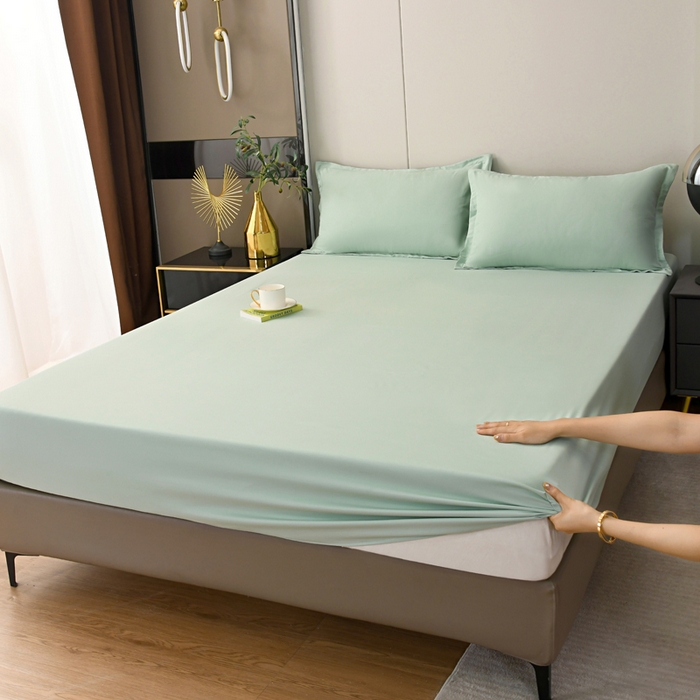 91家纺网 家纺一手货源 找家纺 梵巢2025新款水洗棉纯色单床笠 浅豆绿