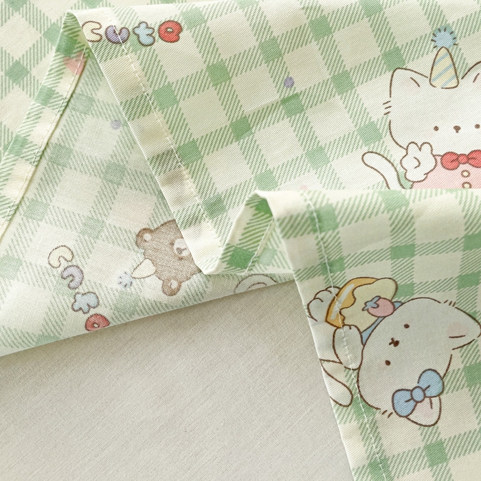 91家纺网 家纺一手货源 找家纺 春雨家居 2025新款春夏卡通印花全棉单床单 甜美梦境-绿