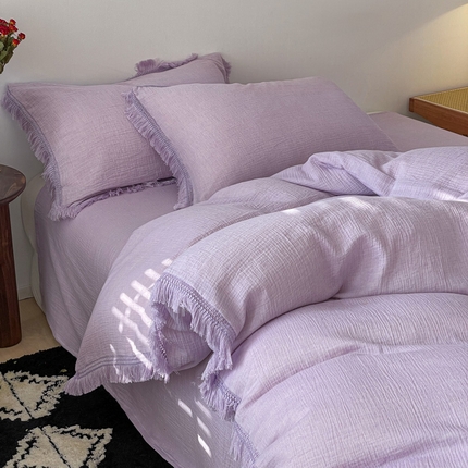 卡巴伦家纺 2025新款双层皱皱纱法式流苏款四件套【全网控价(折后券后)不低于标准278/加大298元】 芋泥-紫