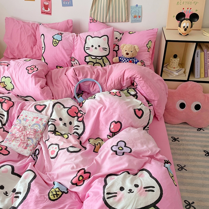 91家纺网 家纺一手货源 找家纺 卡斯诺家纺馆 2025新款水洗云朵棉四件套【下载文件夹包含买家秀】 时尚猫咪