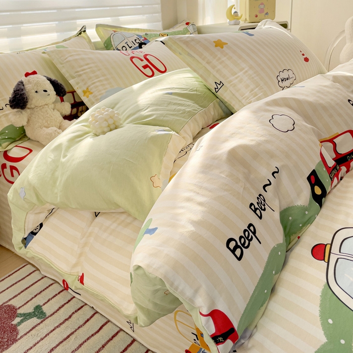 91家纺网 家纺一手货源 找家纺 春雨家居 2025新款春夏卡通印花全棉四件套 汽车世界