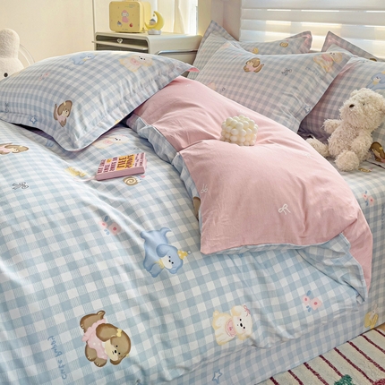 春雨家居 2025新款春夏卡通印花全棉单被套 星星发夹狗