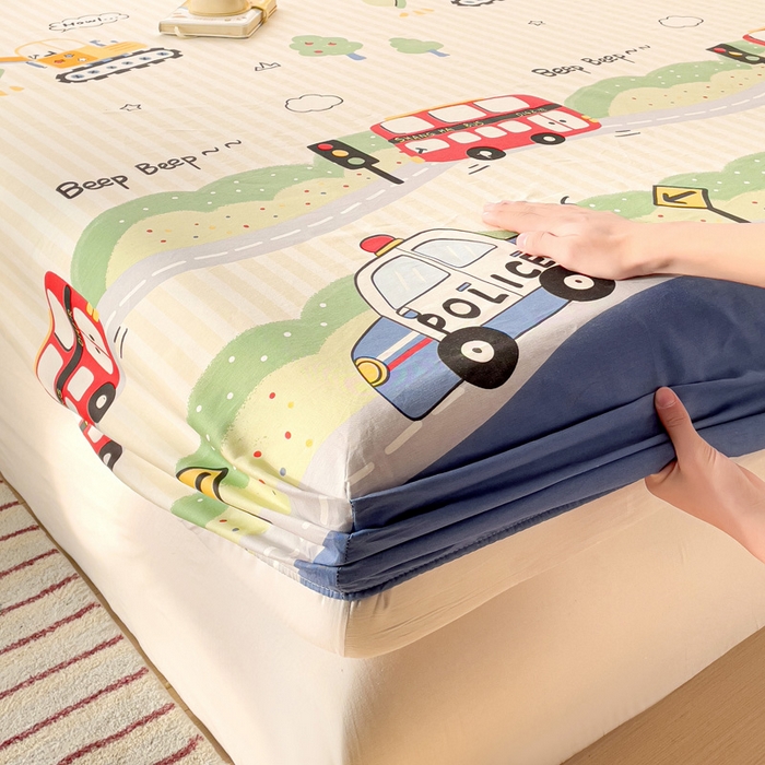 91家纺网 家纺一手货源 找家纺 春雨家居 2025新款春夏卡通印花全棉单床笠 汽车世界