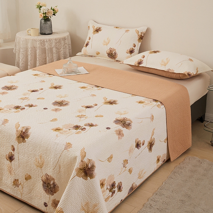 91家纺网 家纺一手货源 找家纺 莎果家纺 2025新款双面全棉数码印花大尺寸2.3*2.5米床盖三件套 水墨年华